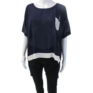 Cecico Womens Tunic Dark Blue Short Sleeve Round Neck 100% Polyester Size L